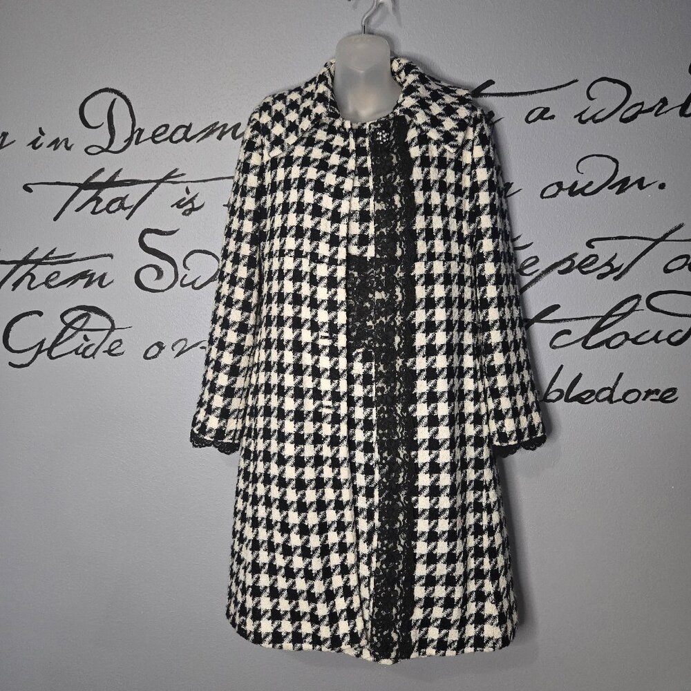 Vintage Couture Victor Costa Black & White Houndstooth Lace Dress & Coat Set 4